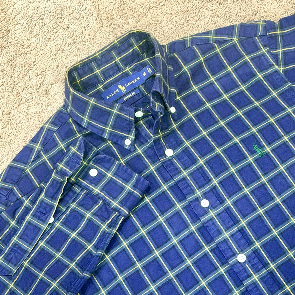 Polo Ralph Lauren Mens Shirt M Medium Blue Plaid Casual Button Up Long Sleeve